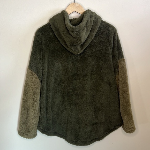 OLIVE GREEN TEDDY BEAR ZIP UP HOODED JACKET WITH POCKETS - Picture 2 of 11